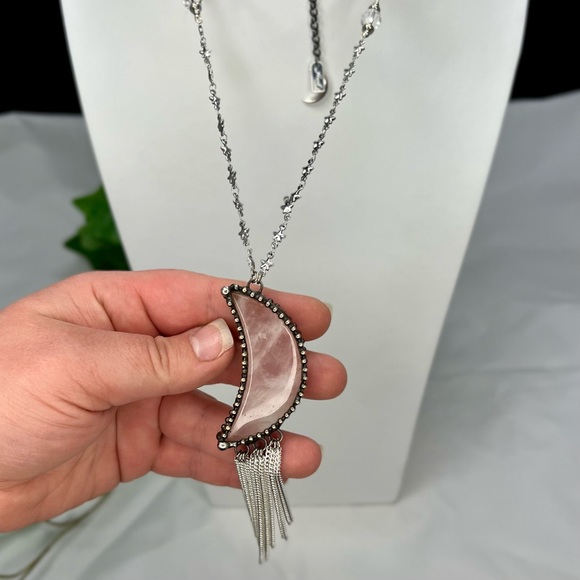 Moon & Stars Rose Quartz Statement Necklace - Picture 5 of 11